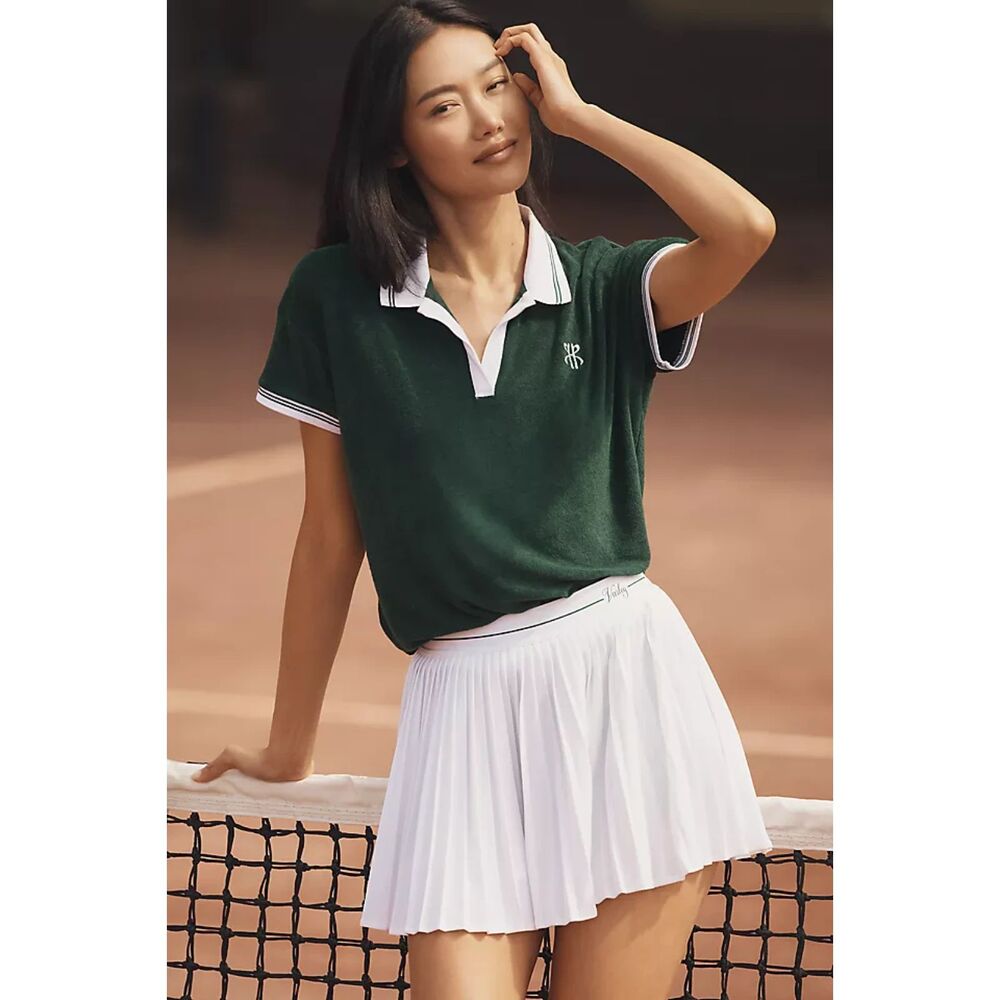 Varley Clemency Mid-Rise Pleated Skort Women L White Green Tenniscore Pickleball